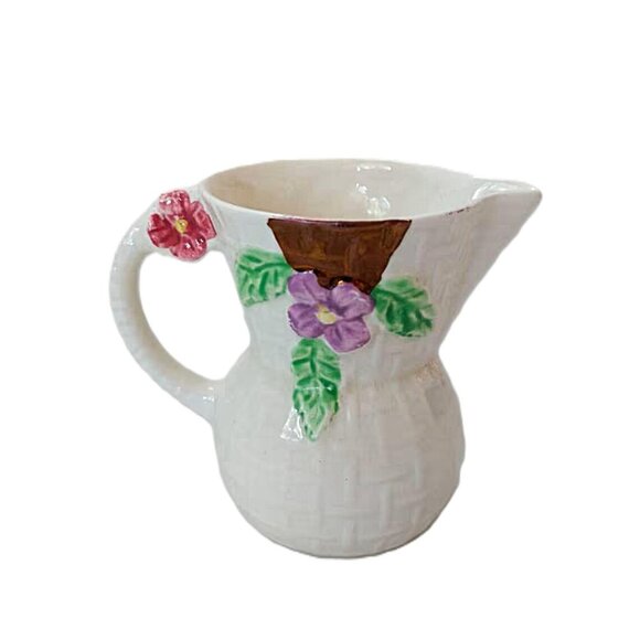 Vintage Wade Ceramic Creamer Mini Pitcher Flower Basket Weave England - Picture 3 of 11